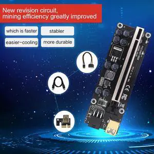 PCI Express Riser Card 1X to 16X PCI-E Extender USB 3.0 Cable 6Pin Power  Black Gold-Plated Graphics Card Extension Line