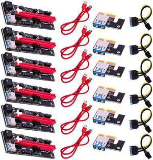 6pcs est VER009 USB 3.0 PCI-E Riser VER 009S Express 1X 4x 8x 16x Extender Riser Adapter Card SATA 15pin to 6 pin Power Kabel