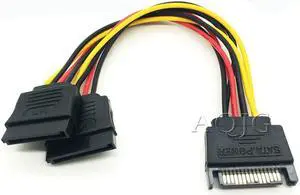 Universal SATA 15Pin Male To 2 SATA 15 Pin Female 15Pin Power HDD Splitter Connector Cable for PC Computer Black 10pcs
