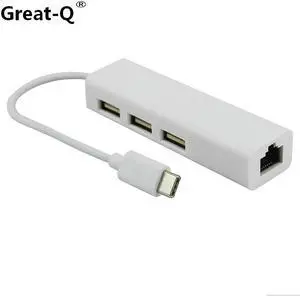 USB 3.1 Type C USB-C Multiple 3 Port Hub rj45  Ethernet Network LAN Adapter adaptador Cable For Macbook & Chromebook