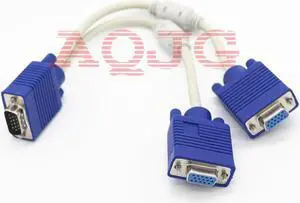RGB VGA SVGA Male to 2 VGA two HDB15 Female Splitter Adapter extension Cable w/ core VGA splitter adaptor connector converter