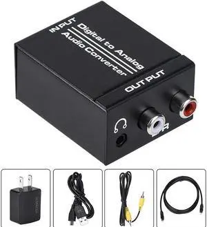 R/L RCA 3.5mm AUX Analog to Digital Audio Converter Coaxial Toslink Optical Audio Adapter with Optical Cable Coaxial Cable