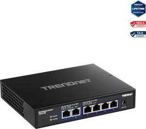 TRENDnet 6-Port 10G Switch, 4 x 2.5G RJ-45 BASE-T Ports, 2 x 10G RJ-45 Ports, 60Gbps Switching Capacity, Wall Mountable, 10 Gigabit Network Connections, Lifetime Protection, Black, TEG-S762
