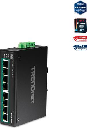 TRENDnet TI-PE80 8-Port Industrial Fast Ethernet PoE+ DIN-Rail Switch