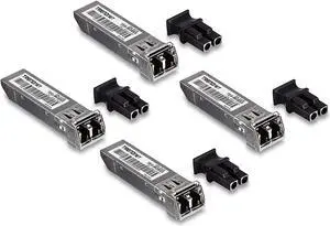 TRENDnet SFP Multi-Mode LC Module 4-Pack, TEG-MGBSX/4, Transmission Up to 550m (1804 Ft), Mini-GBIC, Hot Pluggable, IEEE 802.3z Gigabit Ethernet, Supports Up to 1.25 Gbps, Lifetime Protection