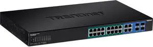 TRENDnet 20-Port Gigabit Web Smart 370W PoE+ Switch, TPE-1620WSF, 16 Gigabit PoE+ Ports, 4 Shared Gigabit Ports(RJ-45 or SFP), 370W PoE Budget,Managed PoE+ Ethernet Network Switch, Lifetime Protection