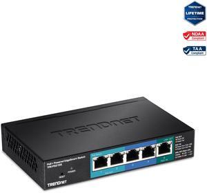 TRENDnet 5-Port Gigabit PoE+ Powered EdgeSmart Switch With PoE Pass Through, 18W PoE Budget, 10Gbps Switching Capacity, Managed Switch, Wall-Mountable, Lifetime Protection, Black, TPE-P521ES