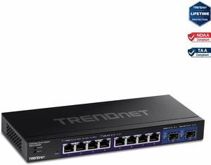 TRENDnet 10-Port Multi-Gig Web Smart Switch, 8 x 2.5GBASE-T Ports, 2 x 10G SFP+ Slots, Metal Housing, Managed Network Ethernet Switch, Lifetime Protection, Black, TEG-3102WS