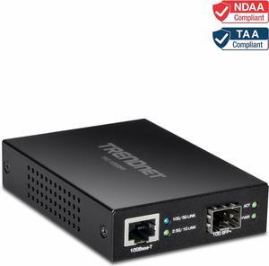 TRENDnet 10GBASE-T to SFP+ Fiber Media Converter, TFC-10GSFP, 1 x 10G RJ-45 Port, 1 x 10Gbps SFP+ Slot, SFP+ to 10G RJ-45, Power Adapter Included