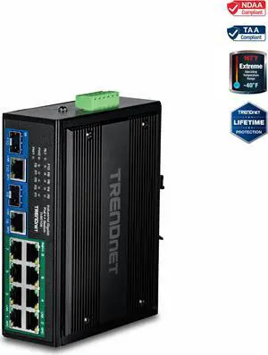 TRENDnet TI-BG108, 10-Port Industrial Gigabit 400W PoE++ DIN-Rail Switch