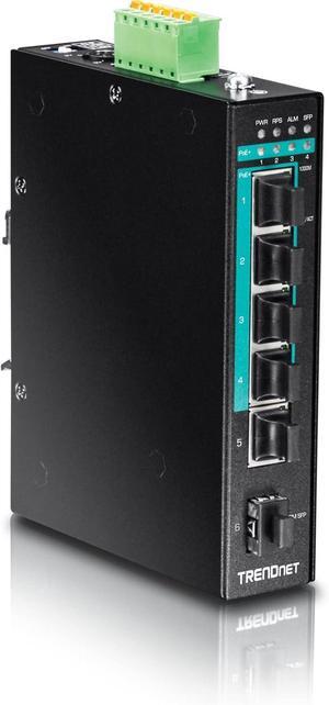 TRENDnet TI-PG541I, 6-Port Hardened Industrial Gigabit PoE+ Layer
 2 Managed DIN-Rail Switch