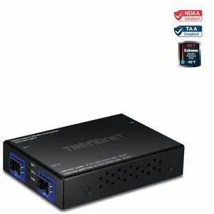 TRENDnet 1000BASE-T to Dual SFP Fiber Media Converter with Redundant Mode, TFC-G21SFP, 1 x Gigabit RJ45 Port, 2 x Gigabit SFP Ports, NDAA & TAA Compliant