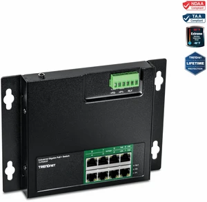 TRENDnet TI-PG80F, 8-Port Industrial Gigabit PoE+ Wall-Mounted Front Access Switch TRENDnet TI-PG80F, 8-Port Industrial Gigabit PoE+ Wall-Mounted Front Access Switch