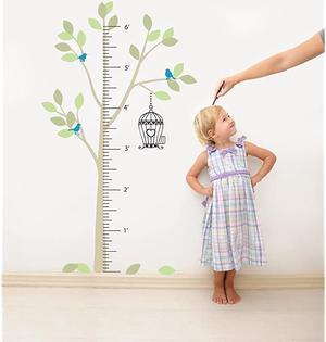Chart Tree Wall Decal Sticker for Kids Height Ruler with Birdcage and Birds Vinyl Transfer Light Brown Light Greens Blue 80x46 inches