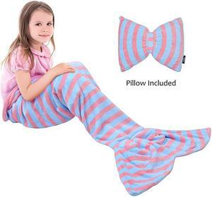 Kids Mermaid Tail Blanket Pillow CushionSuper Soft Coral Plush Fleece Mermaids Gift Snuggle Sleeping Bag for Girls Teens Children 60 x 21 Light Blue