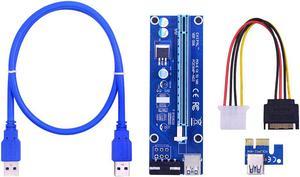 Weastlinks VER006 60CM PCIe PCI-E 1X to 16X Riser Card Extender SATA to 4Pin Power Cord USB 3.0 Data Cable for BTC Miner Bitcoin