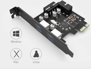 Weastlinks PCIE to 2 Port USB 3.0 PCI-e Internal 20Pin Adapter PCI Express 5.0Gbps 19Pin FL1100 chipset support WIN10 WIN8 MAC OS