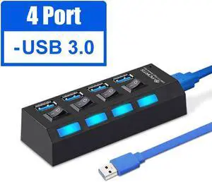 Weastlinks USB 3.0 Hub USB Hub 3.0 Multi USB Splitter 3 Hab Use Power Adapter 4 Ports Multiple Expander USB3 Hub with Switch for PC
