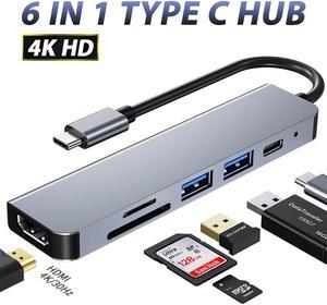 Weastlinks Type-C USB HUB 6 In 1 Usb3.0 Otg Adapter 2 USB-C HDMI-Compatible TF SD Slot PD Charger Splitter for Macbook Laptops Type-C Hub