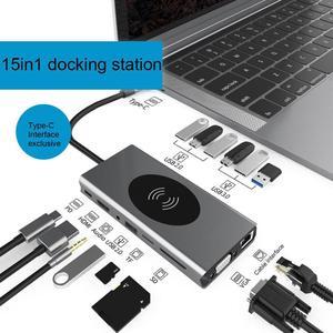 Weastlinks 15 in 1 USB HUB Multi Function USB TypeC Adapter Docking Station With Wireless Charging HDMI USB Ports USBC Dock Compatible