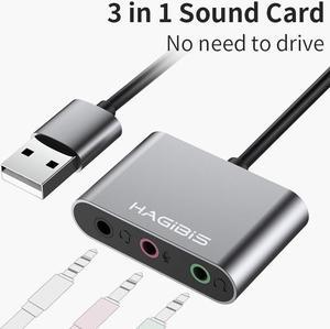 Weastlinks External Sound Card Converter Splitter USB Adapter 3 Port Converter Headphone Microphone for PC Laptop Audio adapter