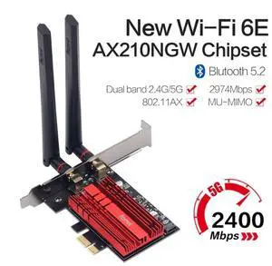 Weastlinks Wi-Fi 6E Intel AX210 Dual Band PCIe Wireless Wifi Network Adapter 2.4G/5G/6Ghz 2400M Wi-Fi Card Bluetooth 5.2 PCI Express Wlan