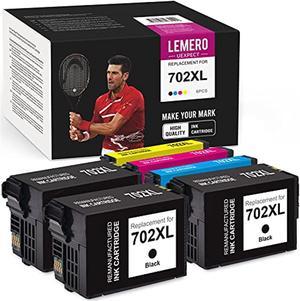 Red Ink Cartridges Replacement For Epson 702Xl 702 Xl T702xl High Yield For Workforce Pro Wf-3733 Wf-3730 Wf-3720 Printer (Black, Cyan, Magenta, Yellow, 6-Pack)