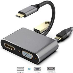 USB-C to HDMI VGA Adapter USB 3.1 Type C to VGA HDMI 4K UHD Converter Adapter 4 in 1 USB C Hub Thunderbolt 3 Compatible for Macbook Pro  ChromeBook DELL HP Samsung Huawei
