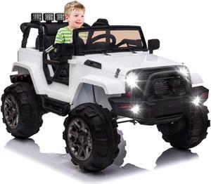 OUTTOY Kids Ride on Truck, Children Electric Ride on Car w/Parent Remote Control, 12V Battery Powered Driving Trucks Cars for Boys and Girls, Spring Suspension, MP3 Player (White)