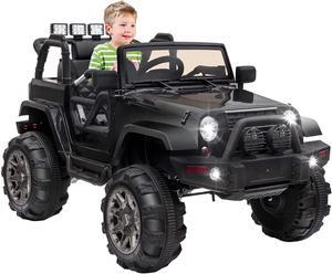 OUTTOY Kids Ride on Truck, Children Electric Ride on Car w/Parent Remote Control, 12V Battery Powered Driving Trucks Cars for Boys and Girls, Spring Suspension, MP3 Player(Black)