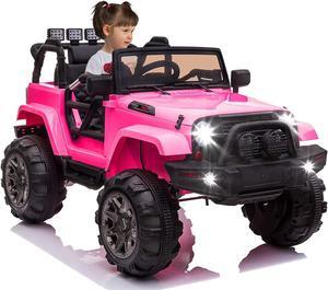 OUTTOY Kids Ride on Truck, Children Electric Ride on Car w/Parent Remote Control, 12V Battery Powered Driving Trucks Cars for Boys and Girls, Spring Suspension, MP3 Player (Pink)