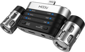 MOOU RHK26 Portable Microphone for iPhone/iPad, Dual Track Digital Stereo Condenser Microphone, 180°Rotatable & 3 Modes+Mic Sensitivity Adjust for Recording, MFi Certified Professional Microphone