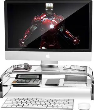 2-Tier Acrylic Monitor Stand Computer Riser for Home Office Clear Monitor Riser for Keyboard Storage 18.9 x 8.7 Multi Monitor Desk Stand for iMac Multi-Media Laptop Printer TV