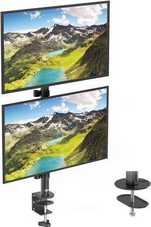 WALI Dual Monitor Desk Mount Stand, Holds in Stacked Vertical Position for 2 Screens up to 27 Inch with Optional Grommet Base (M002XLS), Black