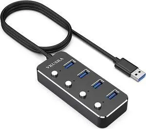 USB 3.0 Hub 4-Port USB Hub USB Adapter with Individual On/Off LED Switch USB Hub 3.0 for Dell HP MacBook Air Surface Pro Asus Acer Xbox Console Printer Flash Drive HDD (4ft/1.2m Cable)