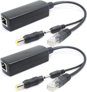 ANVISION 2-Pack 5V PoE Splitter, 48V to 5V 2.4A, Plug 3.5mm x 1.35mm, 5.5mm x 2.1mm Connector, IEEE 802.3af Compliant, for IP Camera and More