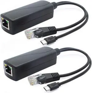 ANVISION 2-Pack 5V PoE Splitter, 48V to 5V 2.4A Adapter with Micro USB Plug, IEEE 802.3af Compliant, for IP Camera, Tablets, Dropcam or Raspberry Pi and More, AV-PS05-1