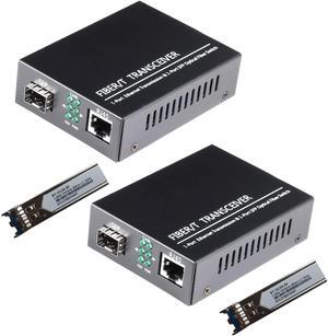 A Pair Gigabit Ethernet SFP Fiber Media Converters with Dual Core LC Transceiver Module, Single-Mode LC, SMF RJ45 to SFP Slot up to 20KM, 10/100/1000Base-Tx to 1000Base-SX (2 Pack)