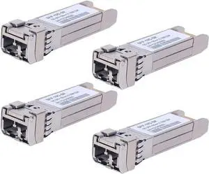 4Pack 10GBase-SR SFP+ Transceiver, SFP Multi-Mode LC Module, 10G 850nm MMF up to 300 Meters, Compatible with Cisco SFP-10G-SR,Meraki MA-SFP-10GB-SR,Ubiquiti UF-MM-10G,Mikrotik,Netgear,D-Link and More