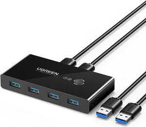 Good Product Outlet USB 3.0 Switch Selector 4 Port 2 Computers Peripheral Switcher Adapter Hub for PC Printer Scanner Mouse Keyboard with One Button Switch and 2 Pack USB Male Cable