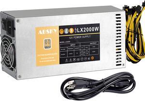 2000W Mining Power Supply, 2U 100-264V PSU for BTC ETH Miner Machine Rig, Power Supply with Power Cord and Automatic Control Fan