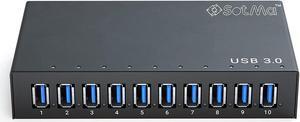 USB 10 Port Hub - Powered USB 3.0 Hub - Aluminum USB Data HUB Splitter 12V 5A 60W Power Adapter Extension for Mouse, Keyboard, HDD or More USB Devices