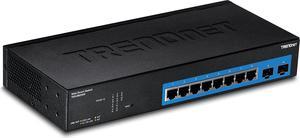 TRENDnet 10-Port Gigabit Web Smart Switch, 20 Gbps Switching Capacity, 8 x RJ-45 Ports, 2 x SFP, Slots, VLAN, QoS, LACP, IPv6 Support, Fanless, Rack Mountable, Lifetime Protection, TEG-082WS Black