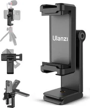 ULANZI ST-22 Phone Tripod Adapter Mount, Adjustable Cell Phone Holder with 2 Cold Shoe, Universal Smartphone Clamp, Vertical Horizontal Bracket for iPhone, Samsung Galaxy and All Phones