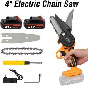 Cordless Electric Chainsaw Wood Cutter Mini One-Hand Saw Woodworking+2 Batteries