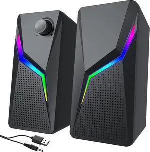 High Performance Computer Speakers, PC Speakers for Desktop with 6 Lighting Modes, PC Gaming Accessories, Stereo Sound Desktop Computer Speakers with 2 Bass-Boost Ports, USB Powered 3.5mm AUX Cable High Performance Computer Speakers, PC Speakers for Desktop with 6 Lighting Modes, PC Gaming Accessories, Stereo Sound Desktop Computer Speakers with 2 Bass-Boost Ports, USB Powered 3.5mm AUX Cable