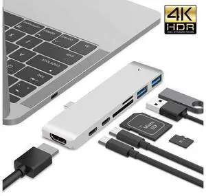 USB C HUB, USB Type C Adapter 7 in 1 Aluminum Multi Port 100W Power Delivery Thunderbolt 3 Dongle with USB 3.0 Port,4K USB C to HDMI, SD/TF Card Reader, for MacBook Pro 13" 15" 2017/2016-Silver