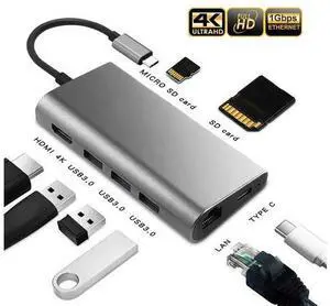 USB C Hub, USB Type C Hub, BYEASY 8-in-1 Thunderbolt 3 hub with Ethernet/RJ45 Port, 4K USB C to HDMI, 3 USB 3.0 Ports, TF/Micro SD Card Reader, USB-C Power Delivery, USBC Adapter for MacBook pro 2018