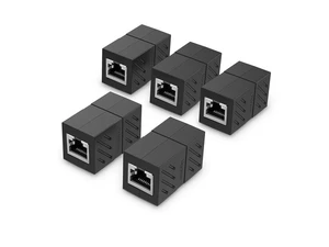 RJ45 Female To Female Network Ethernet LAN Splitter Connector Transfer Head RJ45 Adapter Coupler for Cat7 Cat6 Cat5e(5-pack Black)