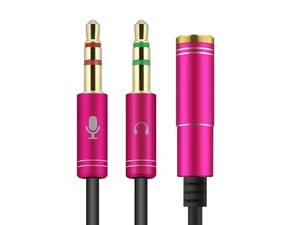 (2 Pack) 3.5mm Jack Adapter CTIA - Y Splitter Audio Cable with Separate Microphone and Headphone Connector Compatible for PC, PS4 Gaming Headset- 1Ft/30cm, (Rose Pink)